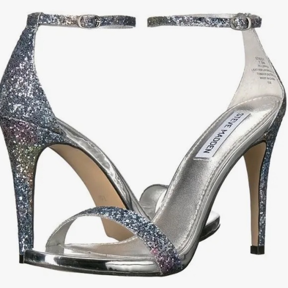 Steve Madden Stecy Open Toe Ankle Strap Glitter Heels - Picture 1 of 10